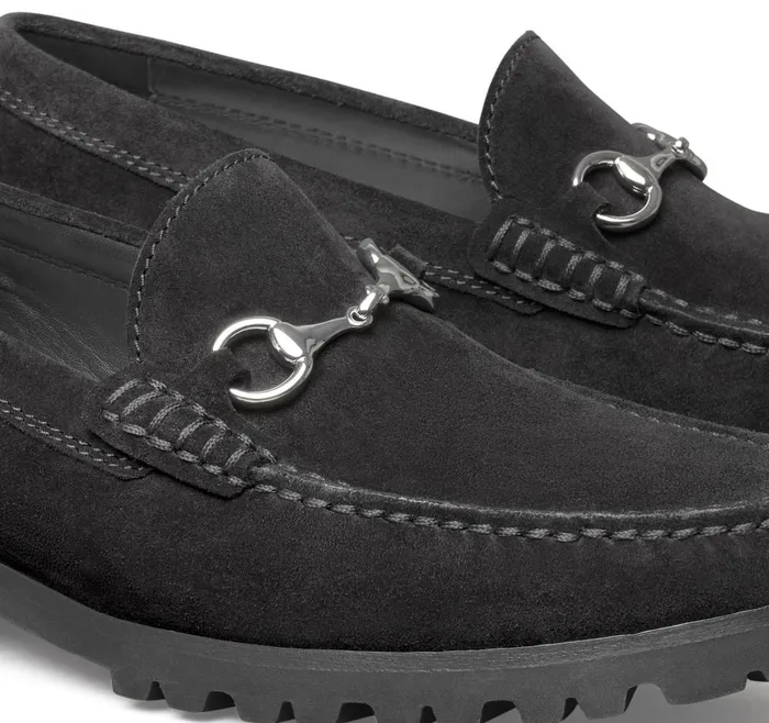 Johnston and Murphy Baldwin Lug Bit Black English Suede Men SlipOns Johnston and Murphy Baldwin Lug Bit Black English Suede Men SlipOns