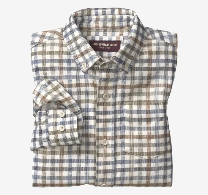 Johnston and Murphy Boys Corduroy Shirt Ivory Plaid Boys Shirts