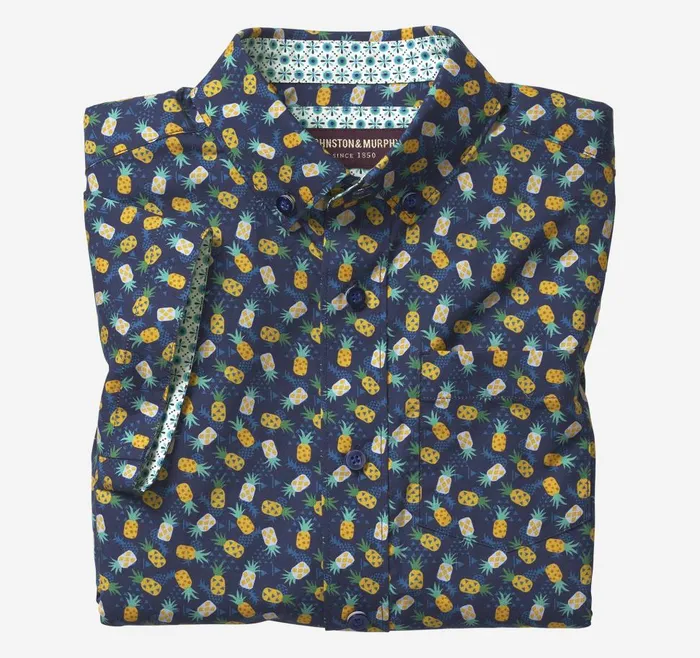 Johnston and Murphy Boys ShortSleeve Printed Shirt Navy Pineapple Boys Shirts
