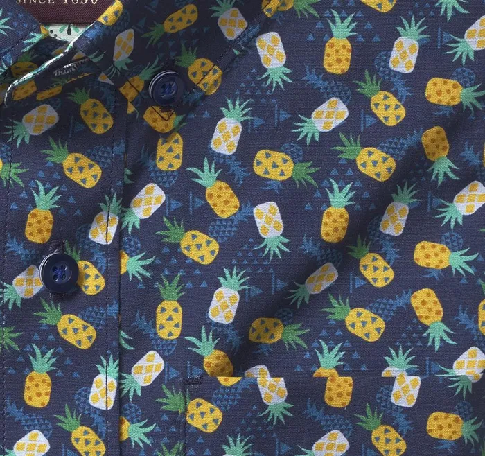 Johnston and Murphy Boys ShortSleeve Printed Shirt Navy Pineapple Boys Shirts Johnston and Murphy Boys ShortSleeve Printed Shirt Navy Pineapple Boys Shirts