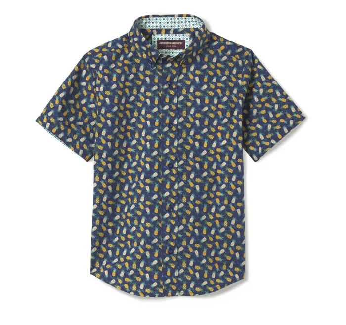 Johnston and Murphy Boys ShortSleeve Printed Shirt Navy Pineapple Boys Shirts Johnston and Murphy Boys ShortSleeve Printed Shirt Navy Pineapple Boys Shirts