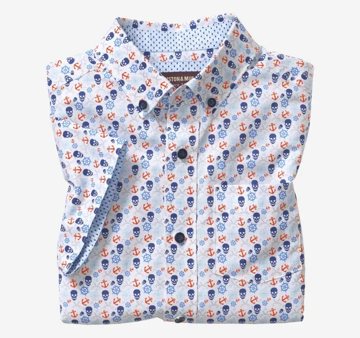 Johnston and Murphy Boys ShortSleeve Printed Shirt White Multi Pirate Boys Shirts Johnston and Murphy Boys ShortSleeve Printed Shirt White Multi Pirate Boys Shirts