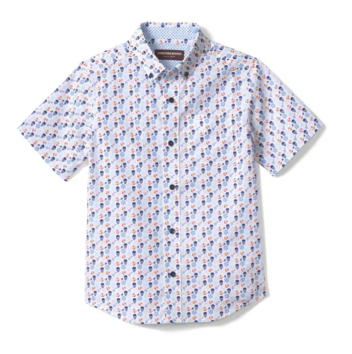 Johnston and Murphy Boys ShortSleeve Printed Shirt White Multi Pirate Boys Shirts Johnston and Murphy Boys ShortSleeve Printed Shirt White Multi Pirate Boys Shirts