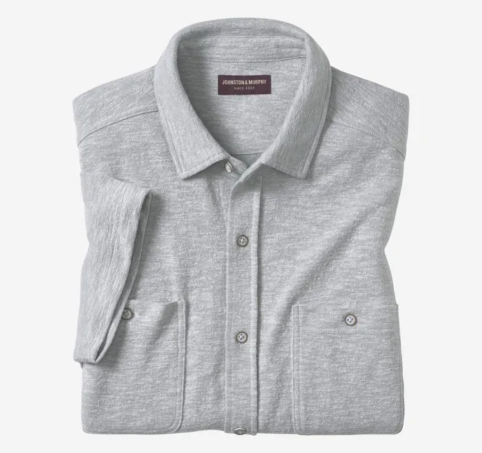 Johnston and Murphy Double Pocket Knit Shirt Gray Men ShortSleeve Shirts