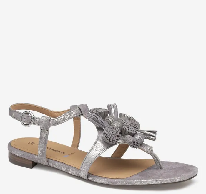 Johnston and Murphy Lilly Tassel Thong Silver Metallic Kid Suede Women Sandals Johnston and Murphy Lilly Tassel Thong Silver Metallic Kid Suede Women Sandals