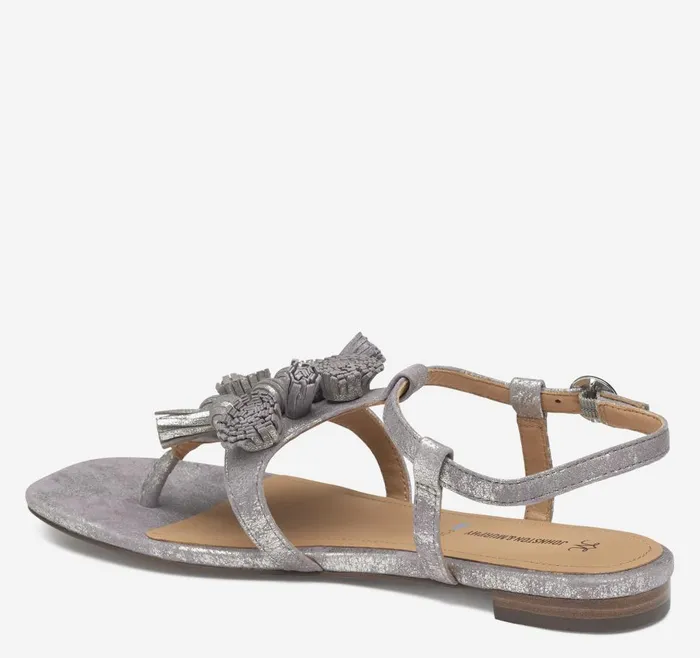 Johnston and Murphy Lilly Tassel Thong Silver Metallic Kid Suede Women Sandals Johnston and Murphy Lilly Tassel Thong Silver Metallic Kid Suede Women Sandals