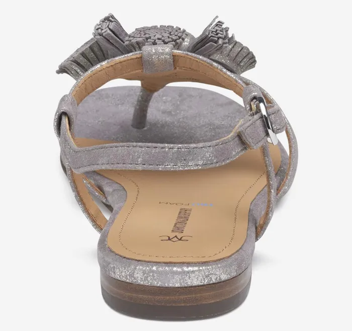 Johnston and Murphy Lilly Tassel Thong Silver Metallic Kid Suede Women Sandals Johnston and Murphy Lilly Tassel Thong Silver Metallic Kid Suede Women Sandals