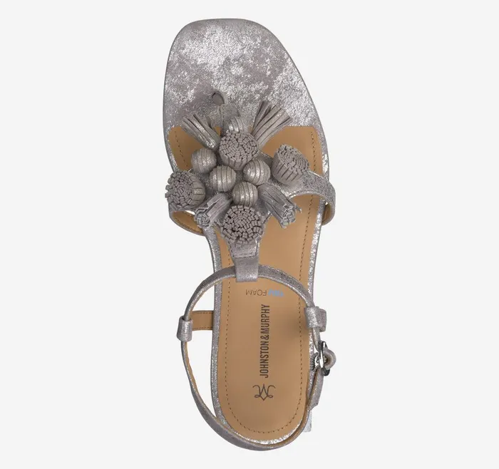 Johnston and Murphy Lilly Tassel Thong Silver Metallic Kid Suede Women Sandals Johnston and Murphy Lilly Tassel Thong Silver Metallic Kid Suede Women Sandals
