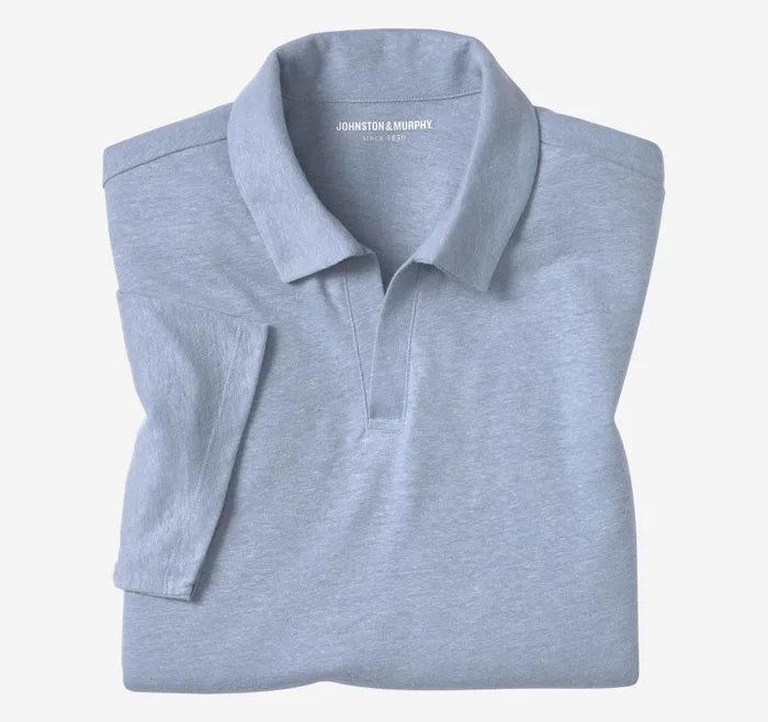 Johnston and Murphy LinenBlend VNeck Polo Light Blue Men Polos and Tees