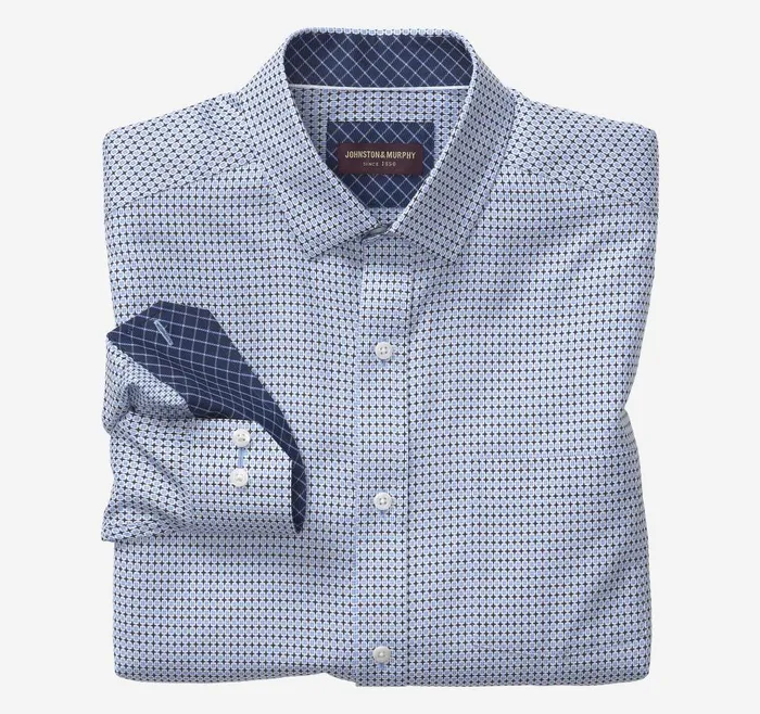 Johnston and Murphy LongSleeve Dress Shirt Blue Outlined Squares Men Shirts