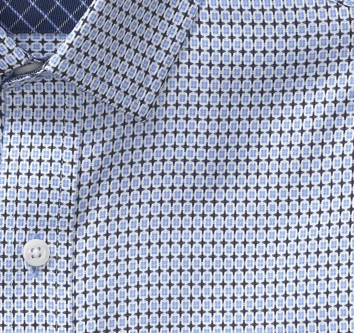 Johnston and Murphy LongSleeve Dress Shirt Blue Outlined Squares Men Shirts