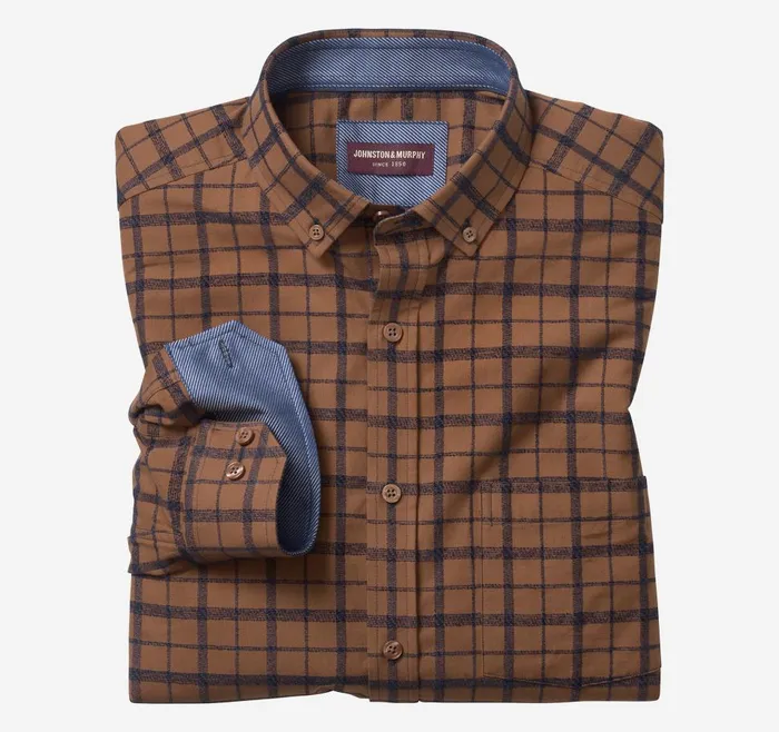 Johnston and Murphy LongSleeve Twill Checked Shirt Rustnavy Plaid Chenille Men Shirts Johnston and Murphy LongSleeve Twill Checked Shirt Rustnavy Plaid Chenille Men Shirts