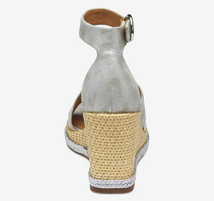 Johnston and Murphy Marcia Asymmetrical Sandal Silver Metallic Kid Suede Women Heels and Platform Wedges Johnston and Murphy Marcia Asymmetrical Sandal Silver Metallic Kid Suede Women Heels and Platform Wedges