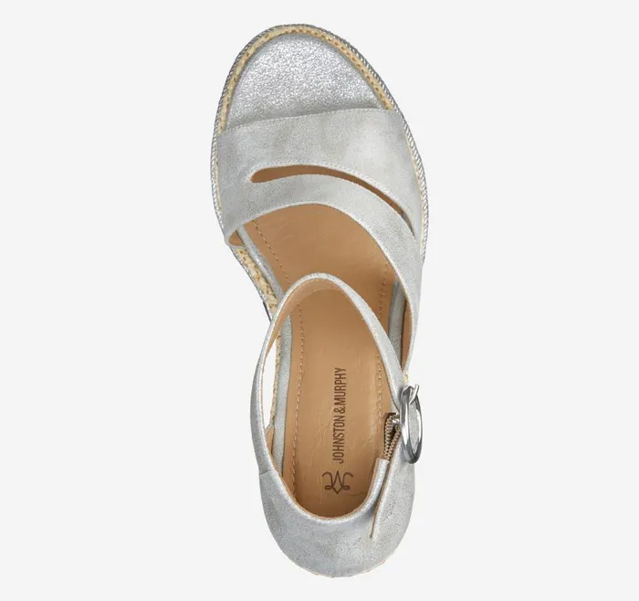 Johnston and Murphy Marcia Asymmetrical Sandal Silver Metallic Kid Suede Women Heels and Platform Wedges Johnston and Murphy Marcia Asymmetrical Sandal Silver Metallic Kid Suede Women Heels and Platform Wedges