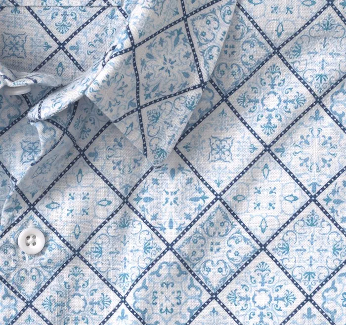Johnston and Murphy Print Camp Shirt Bluewhite Mosaic Men ShortSleeve Shirts Johnston and Murphy Print Camp Shirt Bluewhite Mosaic Men ShortSleeve Shirts
