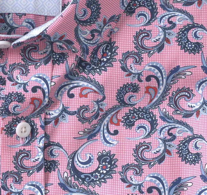 Johnston and Murphy Printed Cotton Shirt Pink Checkered Paisley Men Shirts Johnston and Murphy Printed Cotton Shirt Pink Checkered Paisley Men Shirts