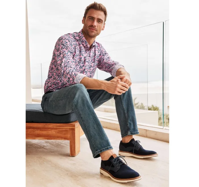 Johnston and Murphy Printed Cotton Shirt Pink Checkered Paisley Men Shirts Johnston and Murphy Printed Cotton Shirt Pink Checkered Paisley Men Shirts