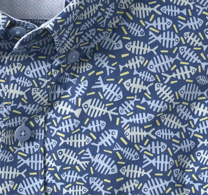 Johnston and Murphy Printed Cotton ShortSleeve Shirt Navy Fishbone Men ShortSleeve Shirts Johnston and Murphy Printed Cotton ShortSleeve Shirt Navy Fishbone Men ShortSleeve Shirts