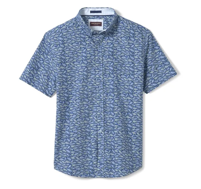Johnston and Murphy Printed Cotton ShortSleeve Shirt Navy Fishbone Men ShortSleeve Shirts Johnston and Murphy Printed Cotton ShortSleeve Shirt Navy Fishbone Men ShortSleeve Shirts