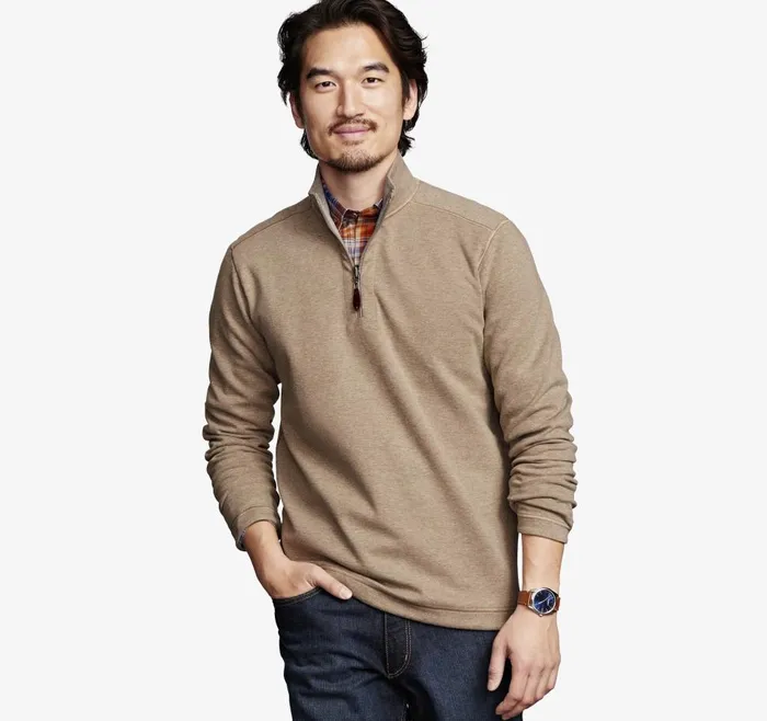 Johnston and Murphy Reversible Solid QuarterZip Oatmeallight Gray Men Sweaters and Knits Johnston and Murphy Reversible Solid QuarterZip Oatmeallight Gray Men Sweaters and Knits