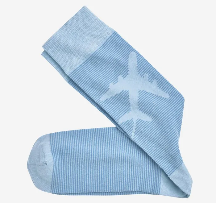 Johnston and Murphy Striped Socks Light Blue Airplane Men Socks