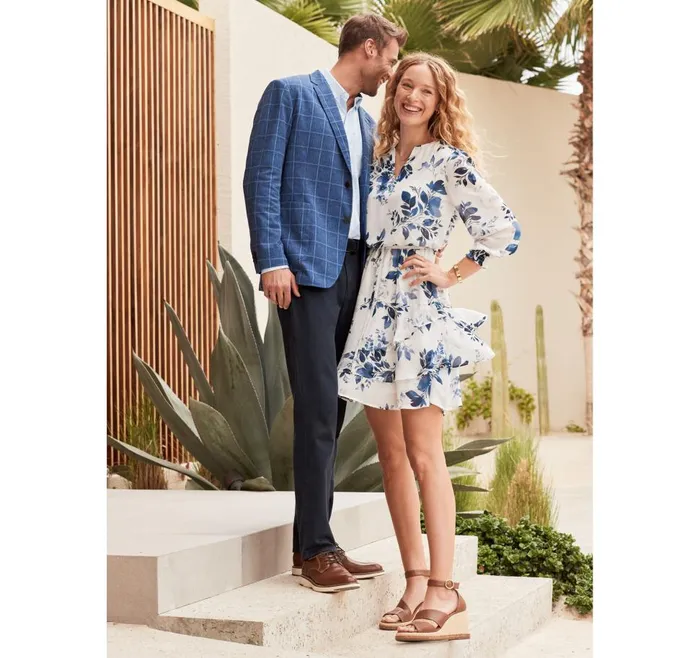 Johnston and Murphy Tiered VNeck Print Dress Blue Women Dresses and Jumpsuits Johnston and Murphy Tiered VNeck Print Dress Blue Women Dresses and Jumpsuits