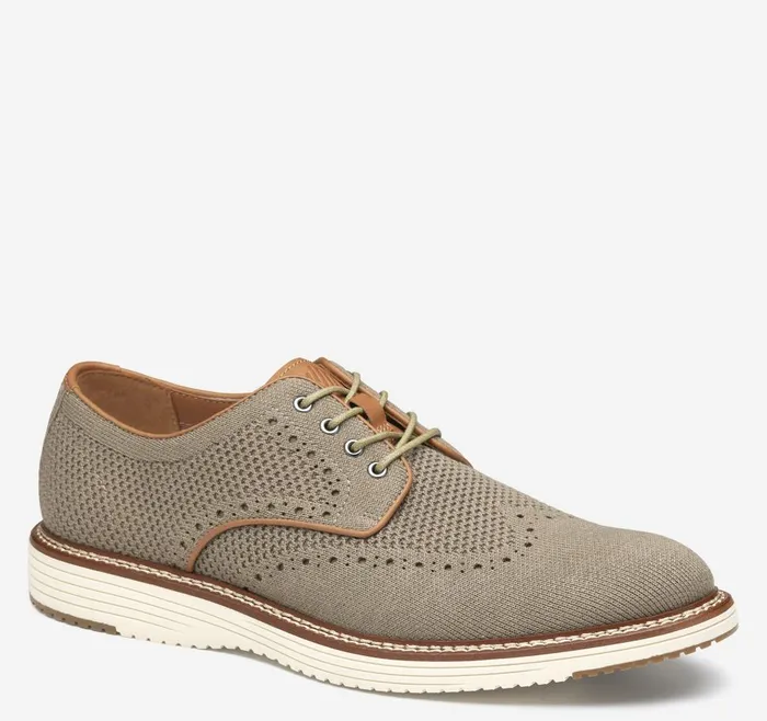 Johnston and Murphy Upton Knit Wingtip Taupe Heathered Knit Men LaceUps