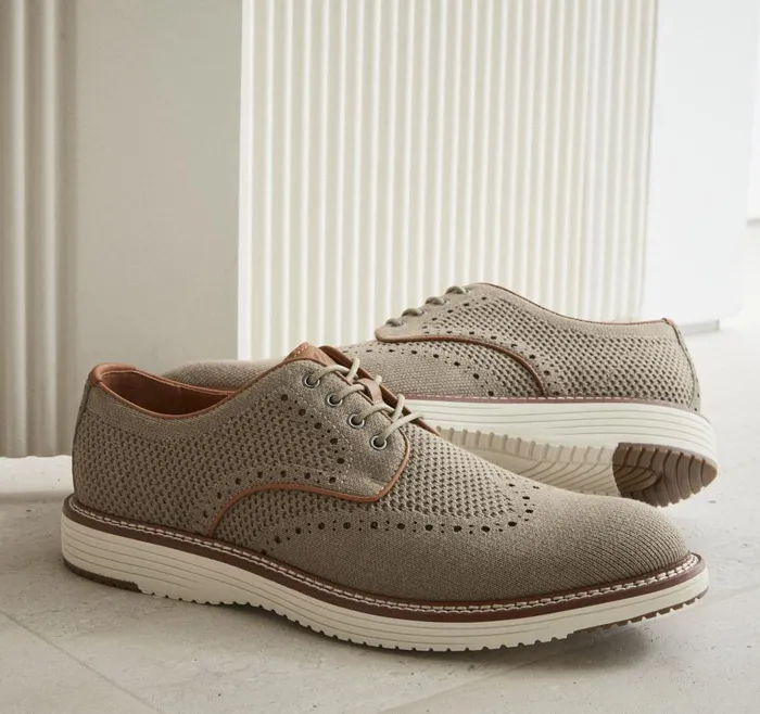 Johnston and Murphy Upton Knit Wingtip Taupe Heathered Knit Men LaceUps Johnston and Murphy Upton Knit Wingtip Taupe Heathered Knit Men LaceUps