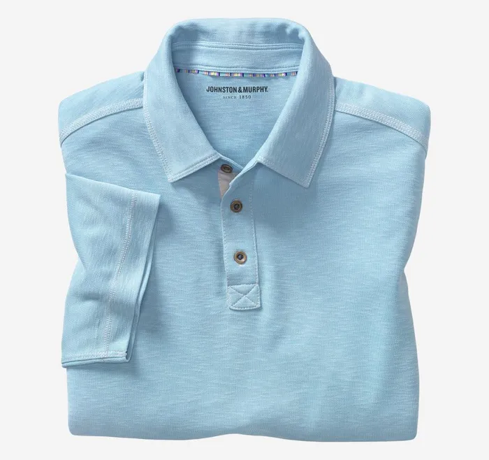 Johnston and Murphy Vintage Slub Polo Turquoise Men Polos and Tees