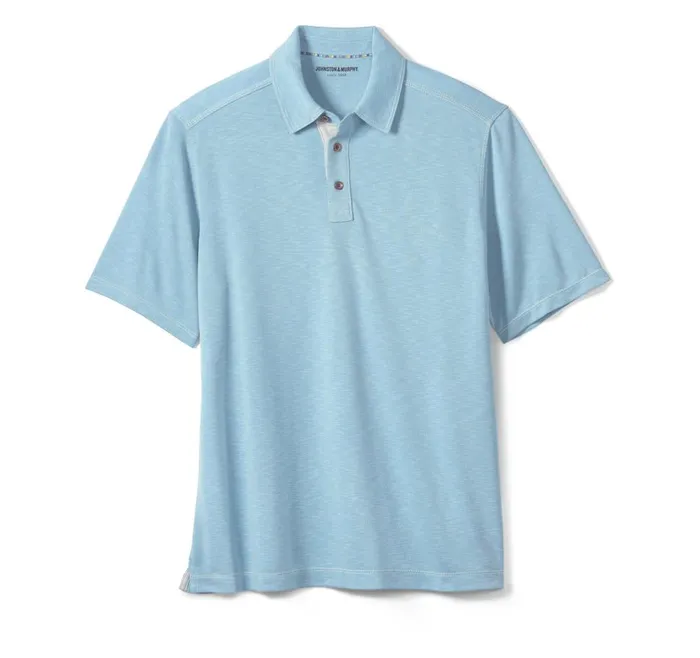 Johnston and Murphy Vintage Slub Polo Turquoise Men Polos and Tees Johnston and Murphy Vintage Slub Polo Turquoise Men Polos and Tees