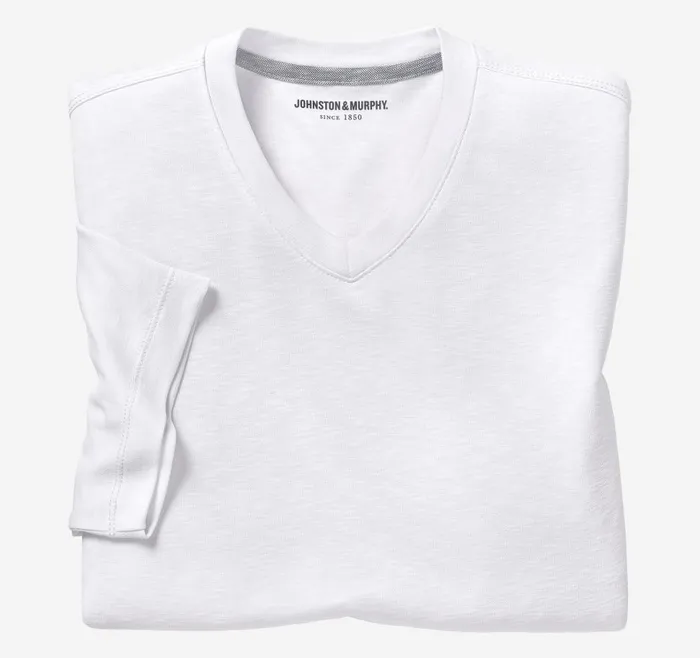 Johnston and Murphy Vintage Slub VNeck Tee White Men Polos and Tees