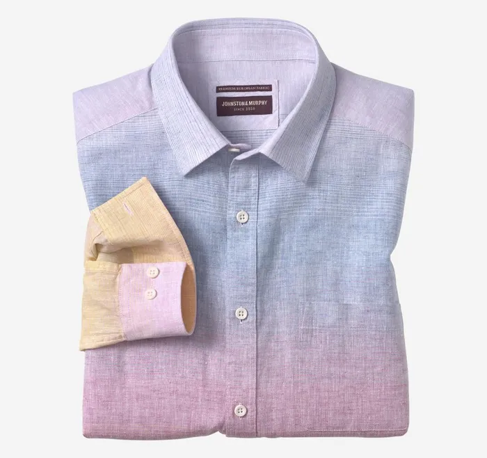 Johnston and Murphy Washed LinenBlend Shirt Blue Multi Ombre Men Shirts