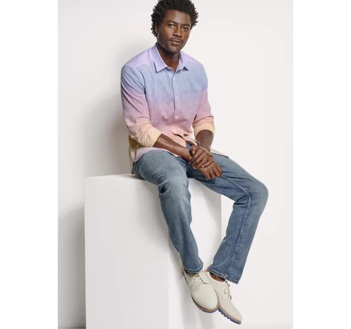 Johnston and Murphy Washed LinenBlend Shirt Blue Multi Ombre Men Shirts Johnston and Murphy Washed LinenBlend Shirt Blue Multi Ombre Men Shirts