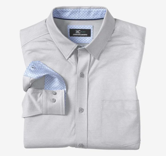 Johnston and Murphy XC Flex Stretch LongSleeve Shirt Gray Chevron Men Shirts
