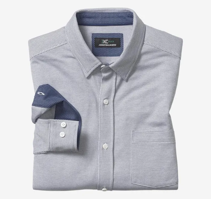 Johnston and Murphy XC Flex Stretch LongSleeve Shirt Navy Micro Dot Men Shirts Johnston and Murphy XC Flex Stretch LongSleeve Shirt Navy Micro Dot Men Shirts