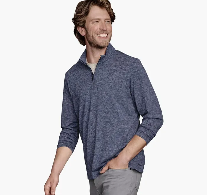 Johnston and Murphy XC4 Heathered Performance QuarterZip Navy Men Sweaters and Knits Johnston and Murphy XC4 Heathered Performance QuarterZip Navy Men Sweaters and Knits