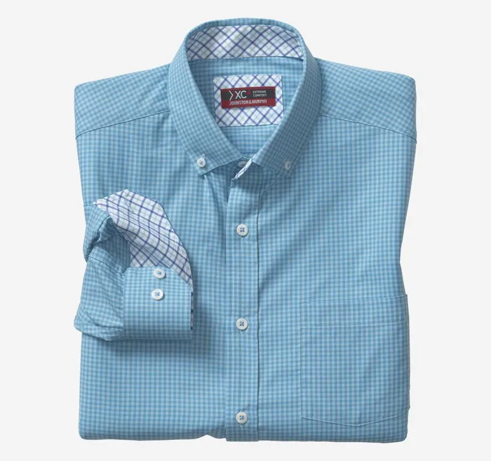 Johnston and Murphy XC4 LongSleeve StretchWoven Shirt Bluelight Blue Gingham Men Shirts Johnston and Murphy XC4 LongSleeve StretchWoven Shirt Bluelight Blue Gingham Men Shirts
