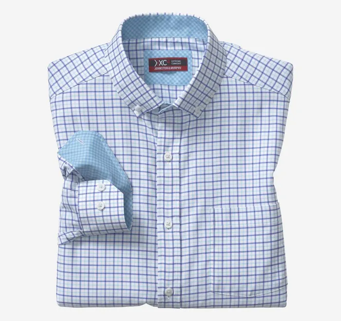 Johnston and Murphy XC4 LongSleeve StretchWoven Shirt Blue Tattersall Check Men Shirts Johnston and Murphy XC4 LongSleeve StretchWoven Shirt Blue Tattersall Check Men Shirts