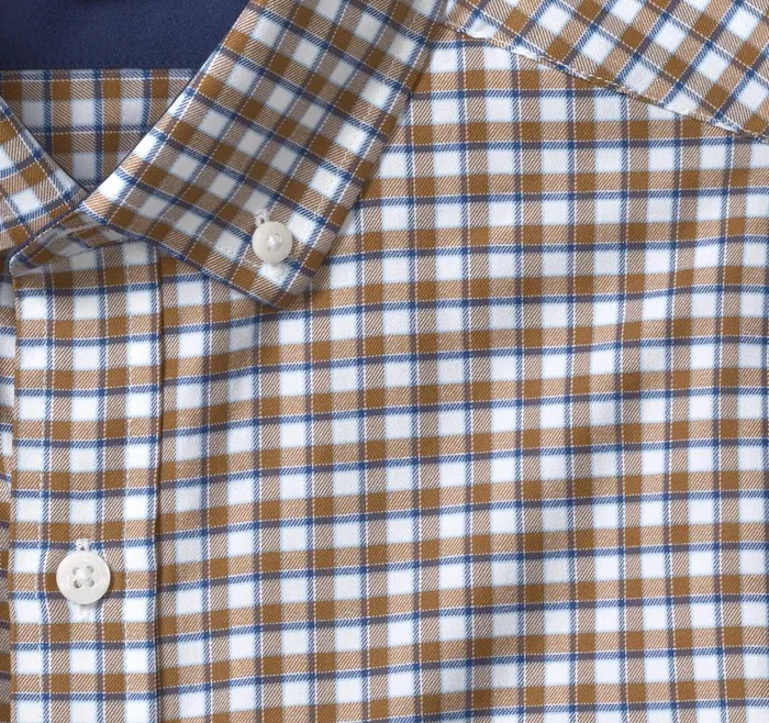 Johnston and Murphy XC4 LongSleeve StretchWoven Shirt Brownnavy Framed Grid Men Shirts Johnston and Murphy XC4 LongSleeve StretchWoven Shirt Brownnavy Framed Grid Men Shirts