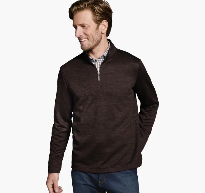 Johnston and Murphy XC4 Nylon Trim QuarterZip Brown Men Sweaters and Knits