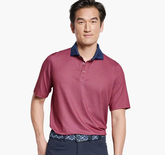 Johnston and Murphy XC4 Performance Print Polo Cool Degree Red Medallion Men Polos and Tees