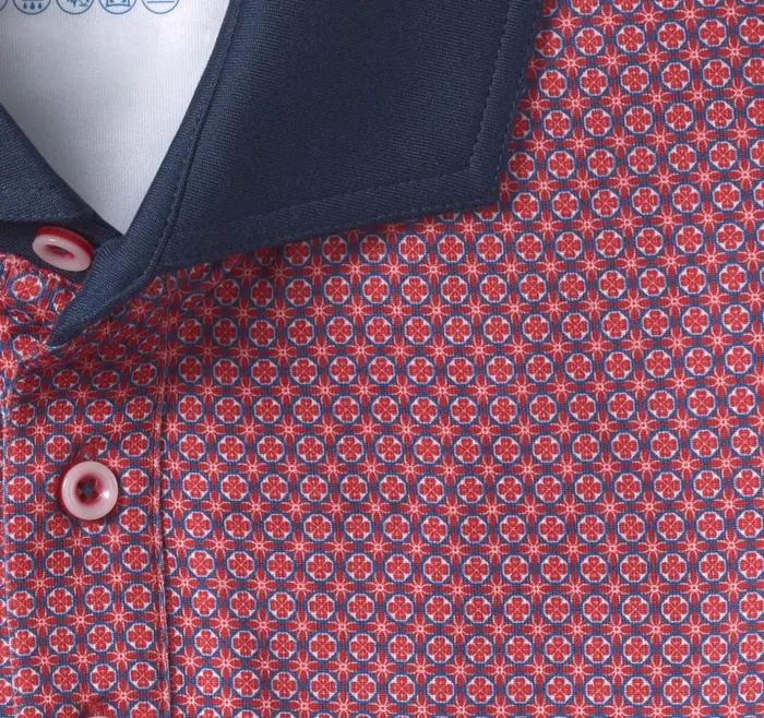 Johnston and Murphy XC4 Performance Print Polo Cool Degree Red Medallion Men Polos and Tees Johnston and Murphy XC4 Performance Print Polo Cool Degree Red Medallion Men Polos and Tees
