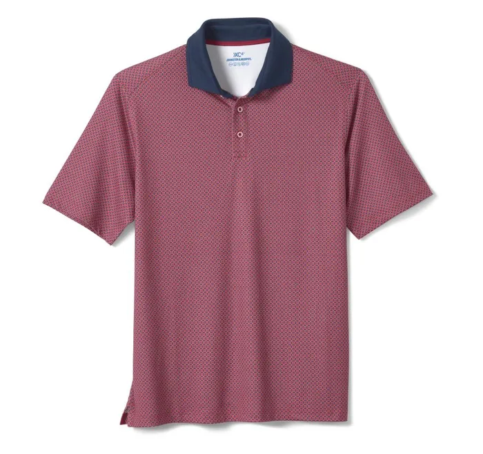 Johnston and Murphy XC4 Performance Print Polo Cool Degree Red Medallion Men Polos and Tees Johnston and Murphy XC4 Performance Print Polo Cool Degree Red Medallion Men Polos and Tees