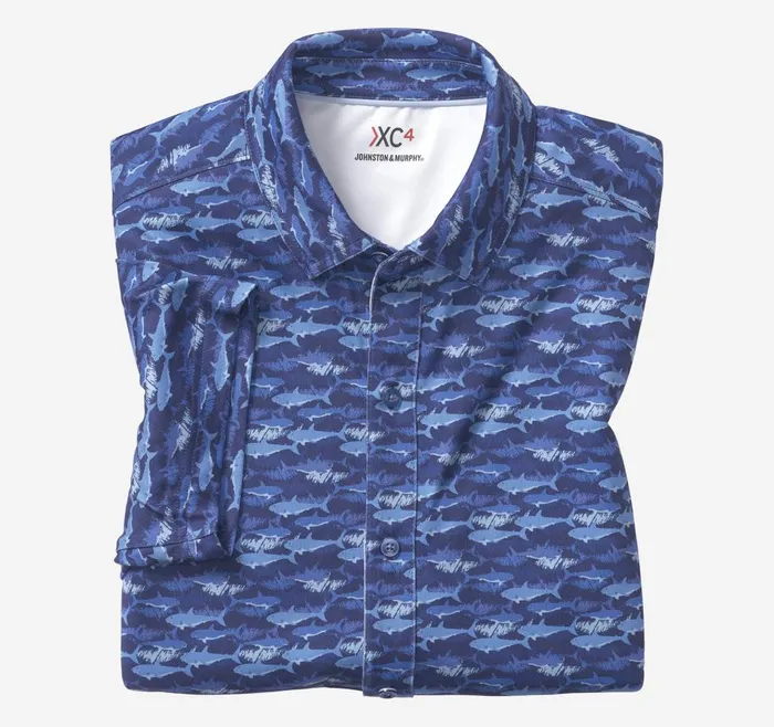 Johnston and Murphy XC4 Performance Shirt Navy Shark Men ShortSleeve Shirts
