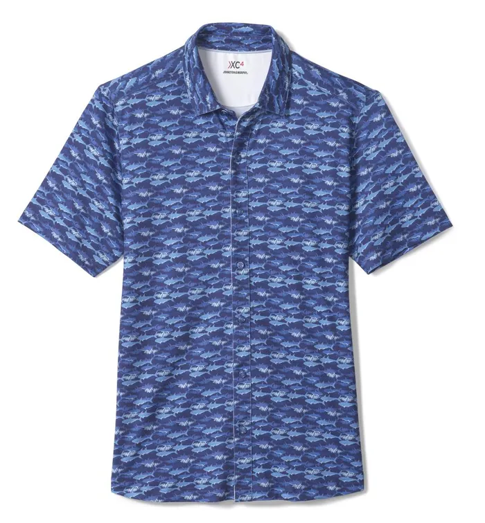 Johnston and Murphy XC4 Performance Shirt Navy Shark Men ShortSleeve Shirts Johnston and Murphy XC4 Performance Shirt Navy Shark Men ShortSleeve Shirts