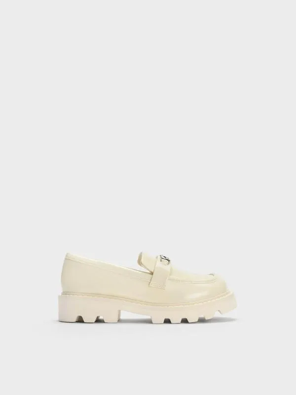 Kids Girls039 Metallic Accent Chunky Loafers 8211 Chalk CHARLES and KEITH Shoes Kids Girls039 Metallic Accent Chunky Loafers 8211 Chalk CHARLES and KEITH Shoes