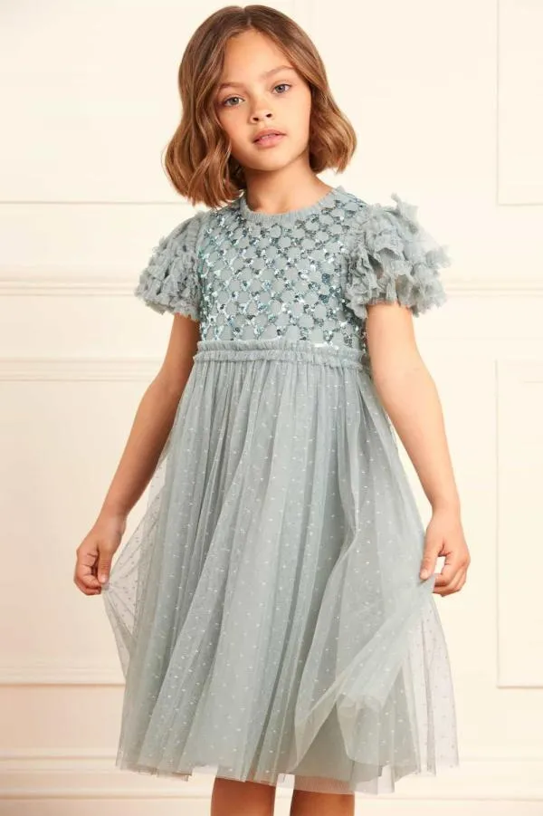 KIDS Needle and Thread Heart Lattice Bodice Kids Dress Green