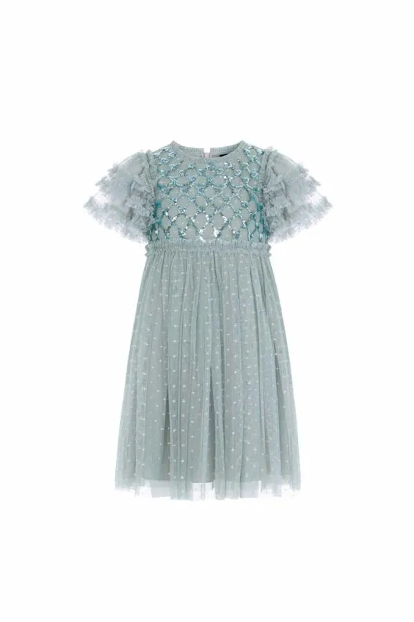 KIDS Needle and Thread Heart Lattice Bodice Kids Dress Green KIDS Needle and Thread Heart Lattice Bodice Kids Dress Green
