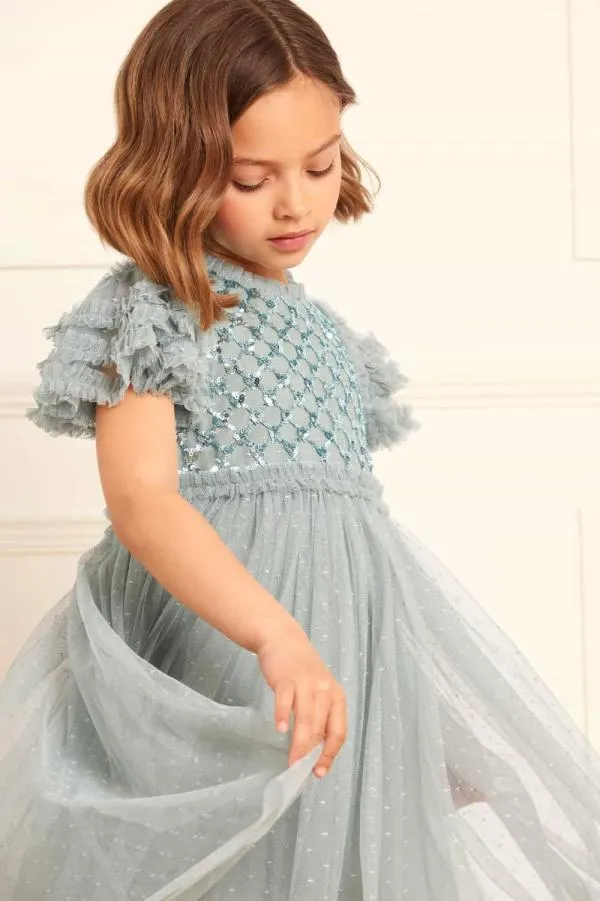KIDS Needle and Thread Heart Lattice Bodice Kids Dress Green KIDS Needle and Thread Heart Lattice Bodice Kids Dress Green