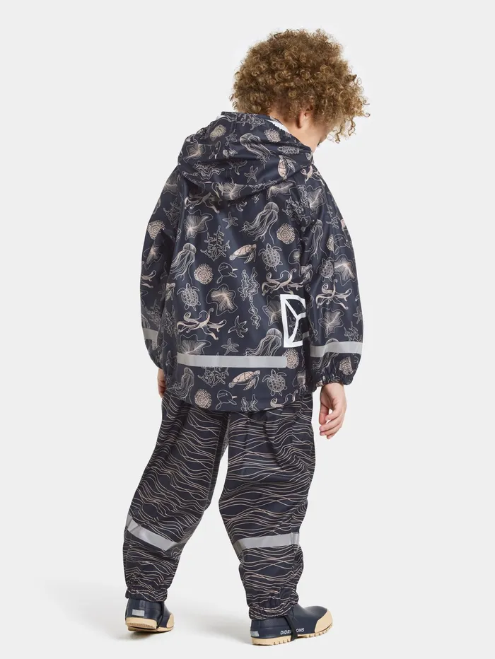Kids Slaskeman Printed Set Ocean Navy Didriksons Unlined Rain Set